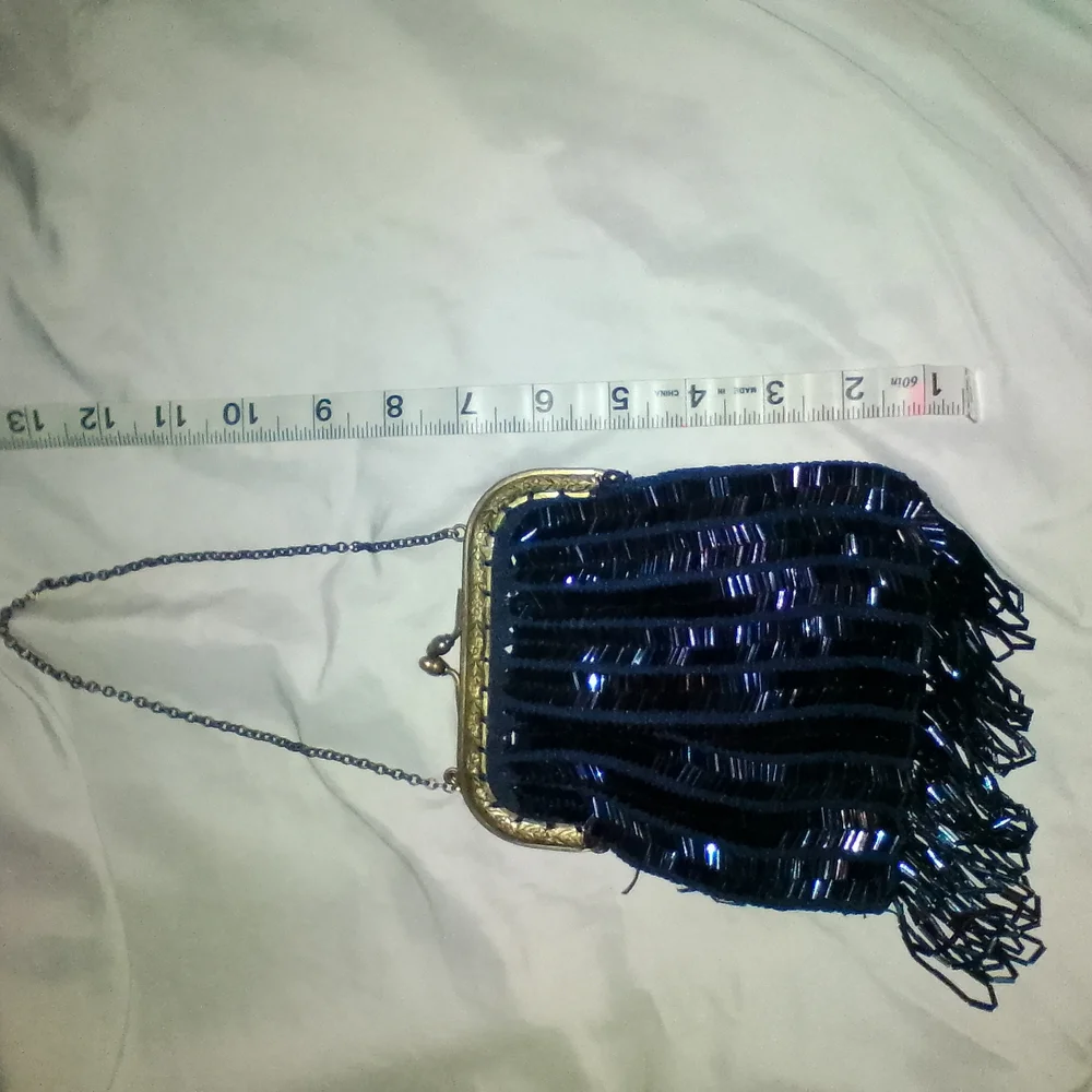 Source Unknown Black and Gold Fringe Clutch